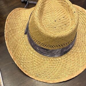 Light Straw Fedora Hat with Brown Band - Women Accessories